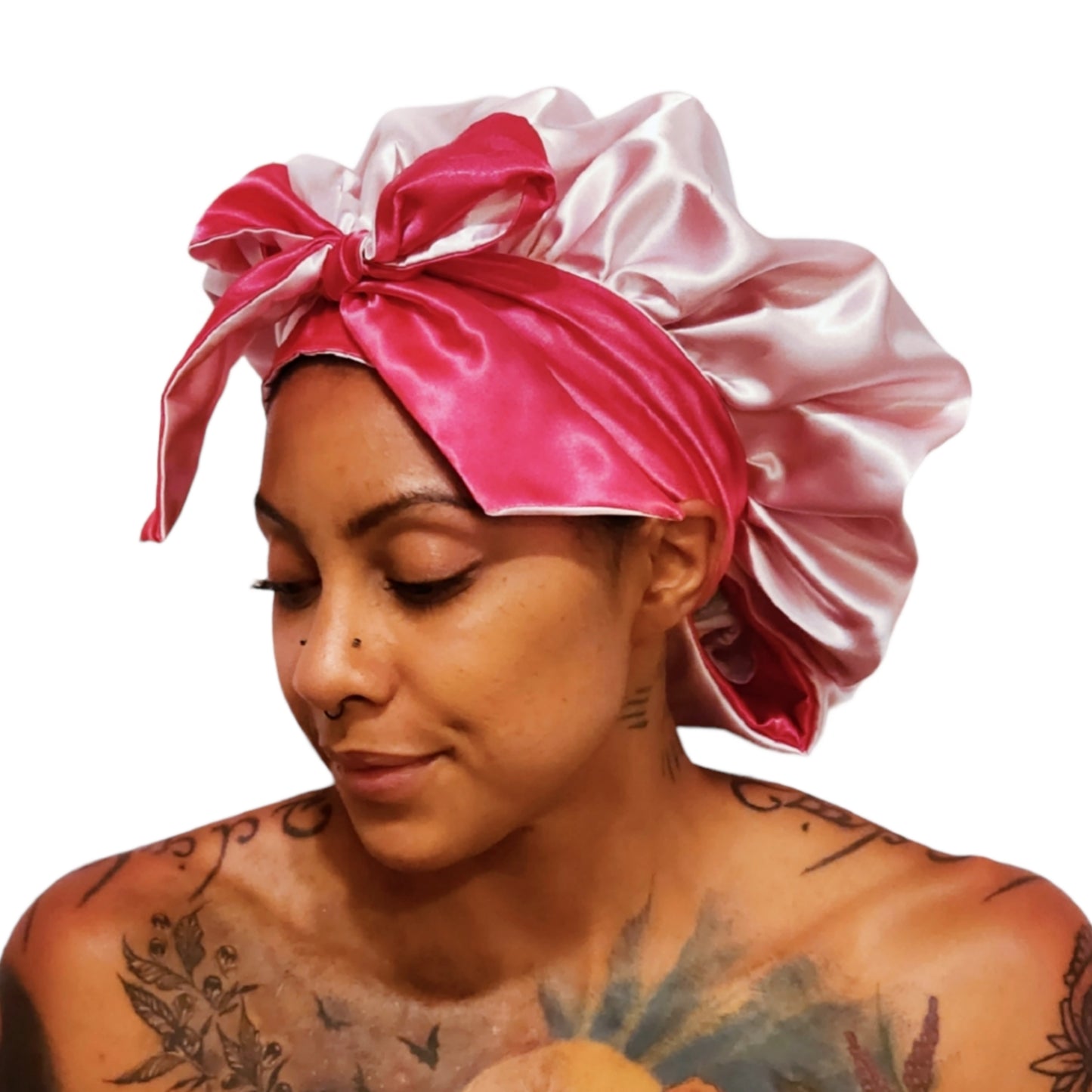 Barbie | Malibu Pink and Baby Pink Reversible Non-Slip Satin Sleeping Bonnet