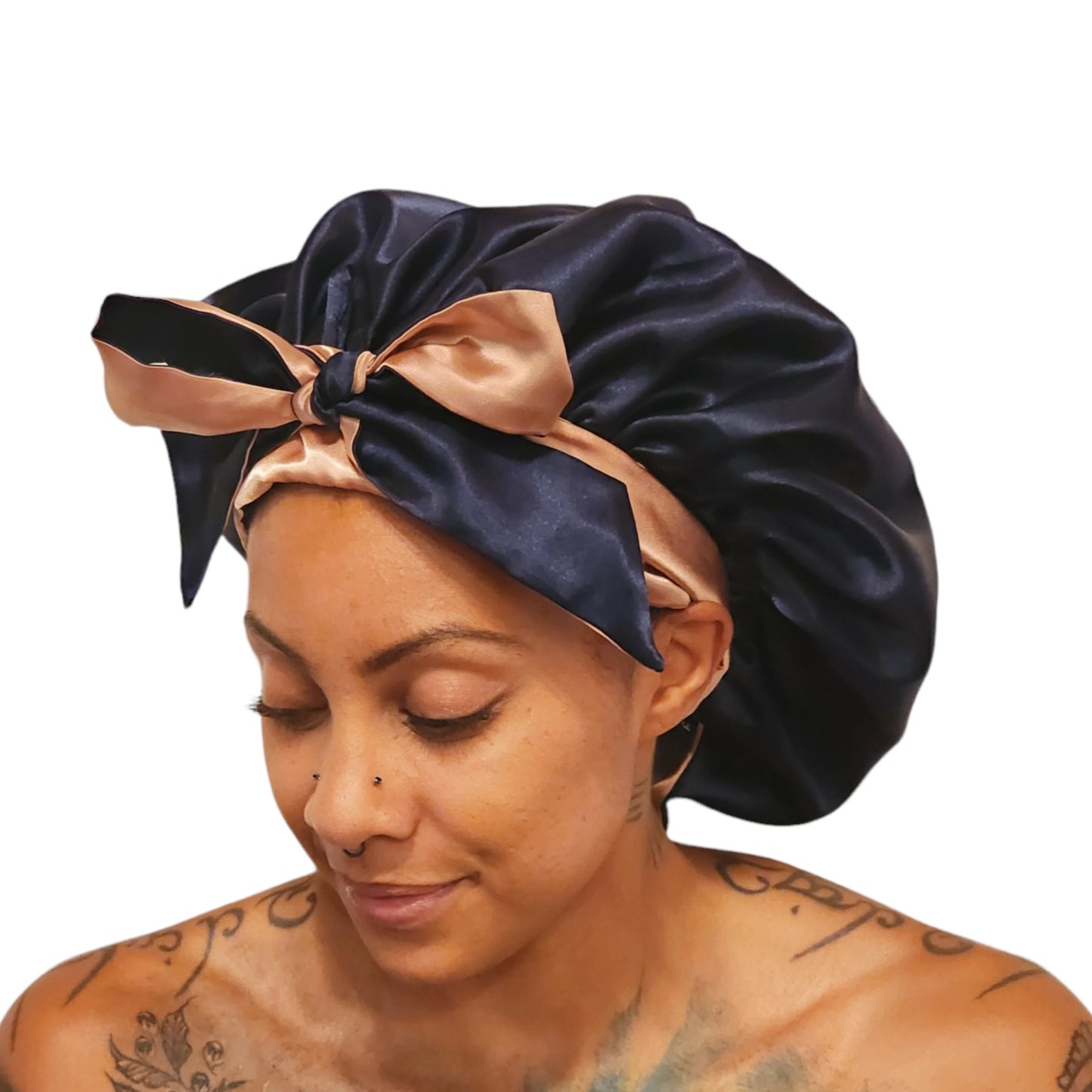 Navy | Blue and Cafe Reversible Non-Slip Satin Sleeping Bonnet