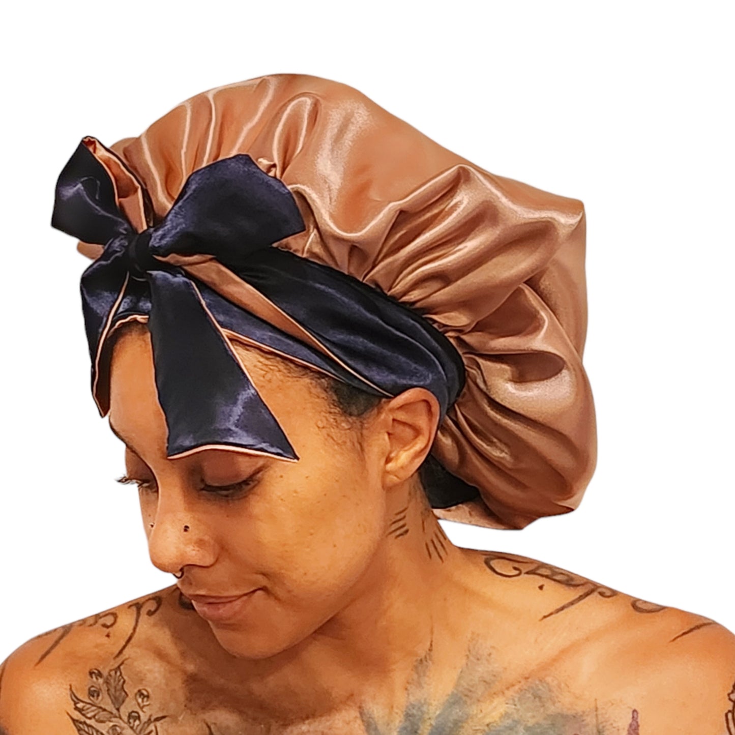 Navy | Blue and Cafe Reversible Non-Slip Satin Sleeping Bonnet