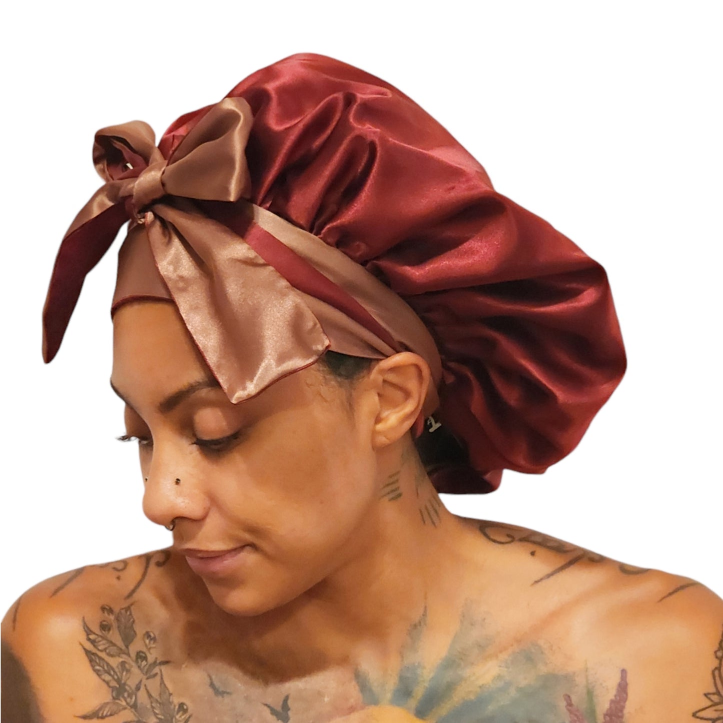 Cinnamon | Red and Brown Reversible Non-Slip Satin Sleeping Bonnet