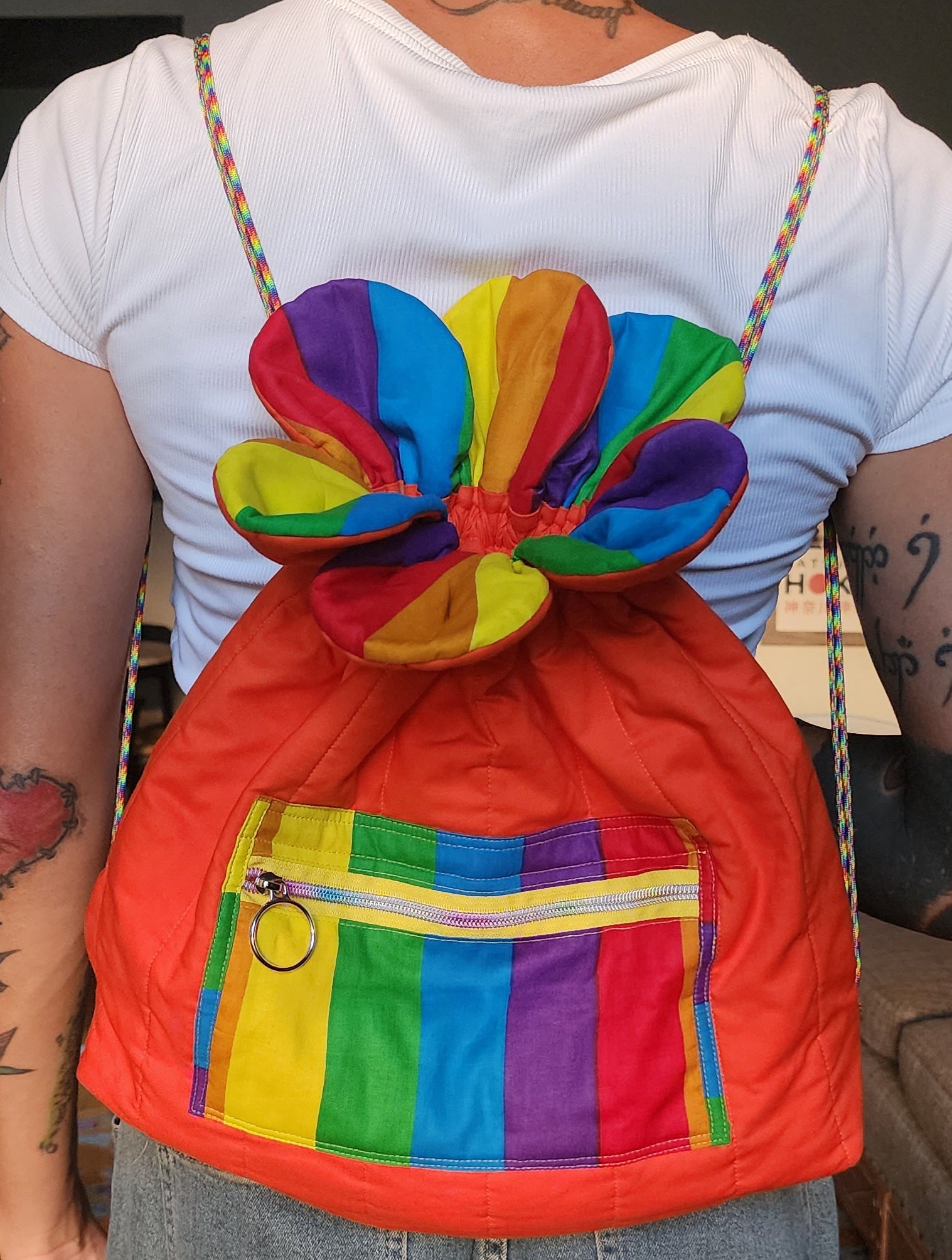 Orange Rainbow Cinch Bag