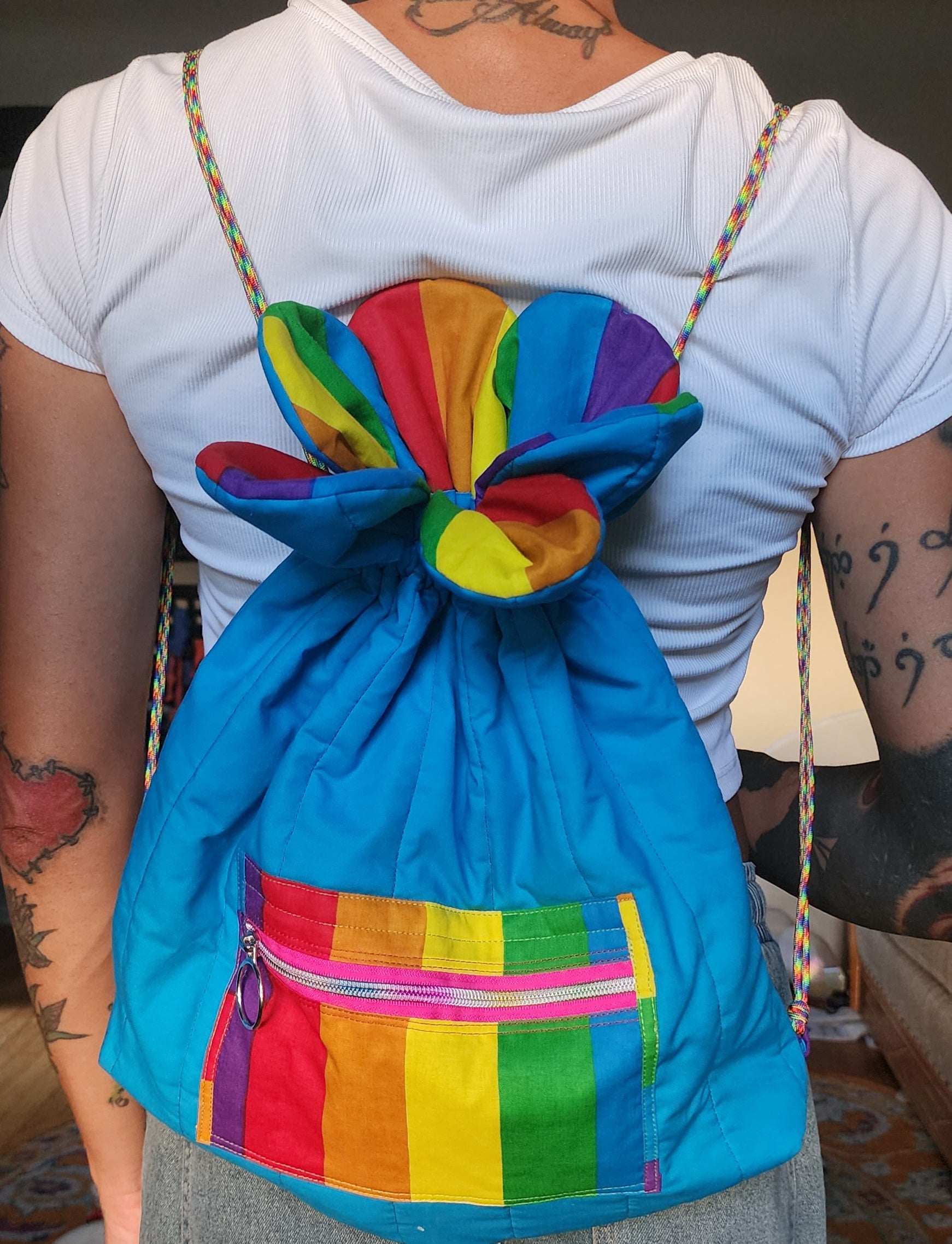 Blue Rainbow Cinch Bag