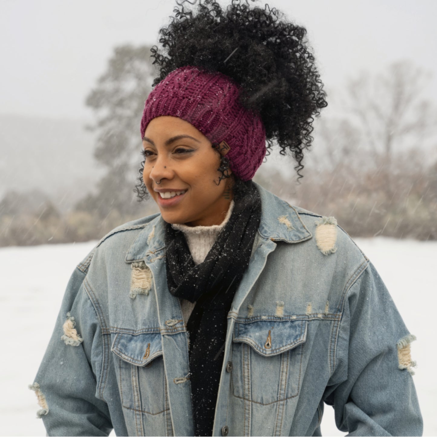 MAYA Satin Lined Ear Warmer Headband Beanie - BOYSENBERRY