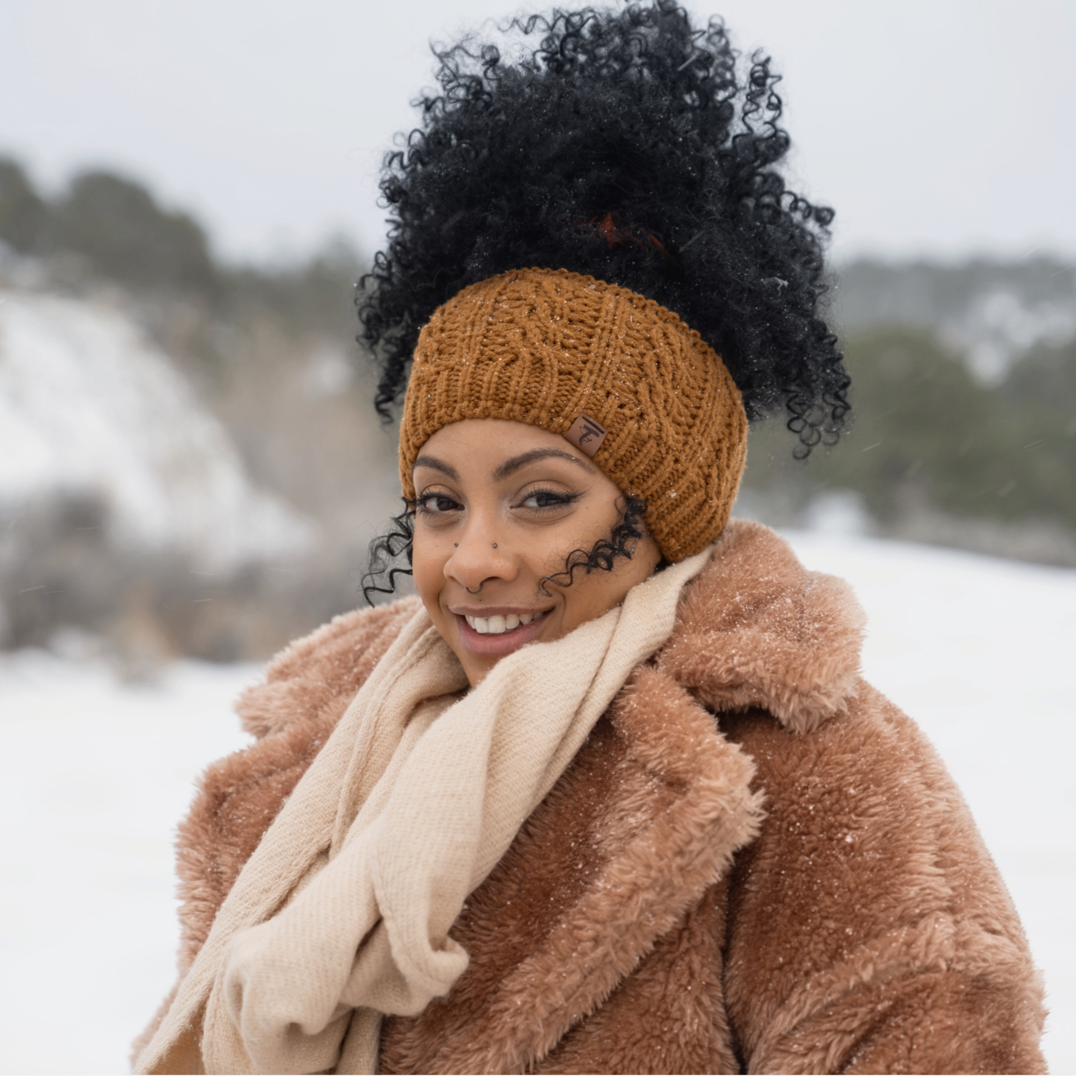 MAYA Satin Lined Ear Warmer Headband Beanie - HAZELNUT