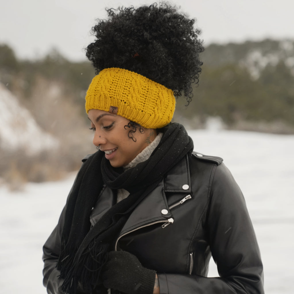 MAYA Satin Lined Ear Warmer Headband Beanie - HONEY