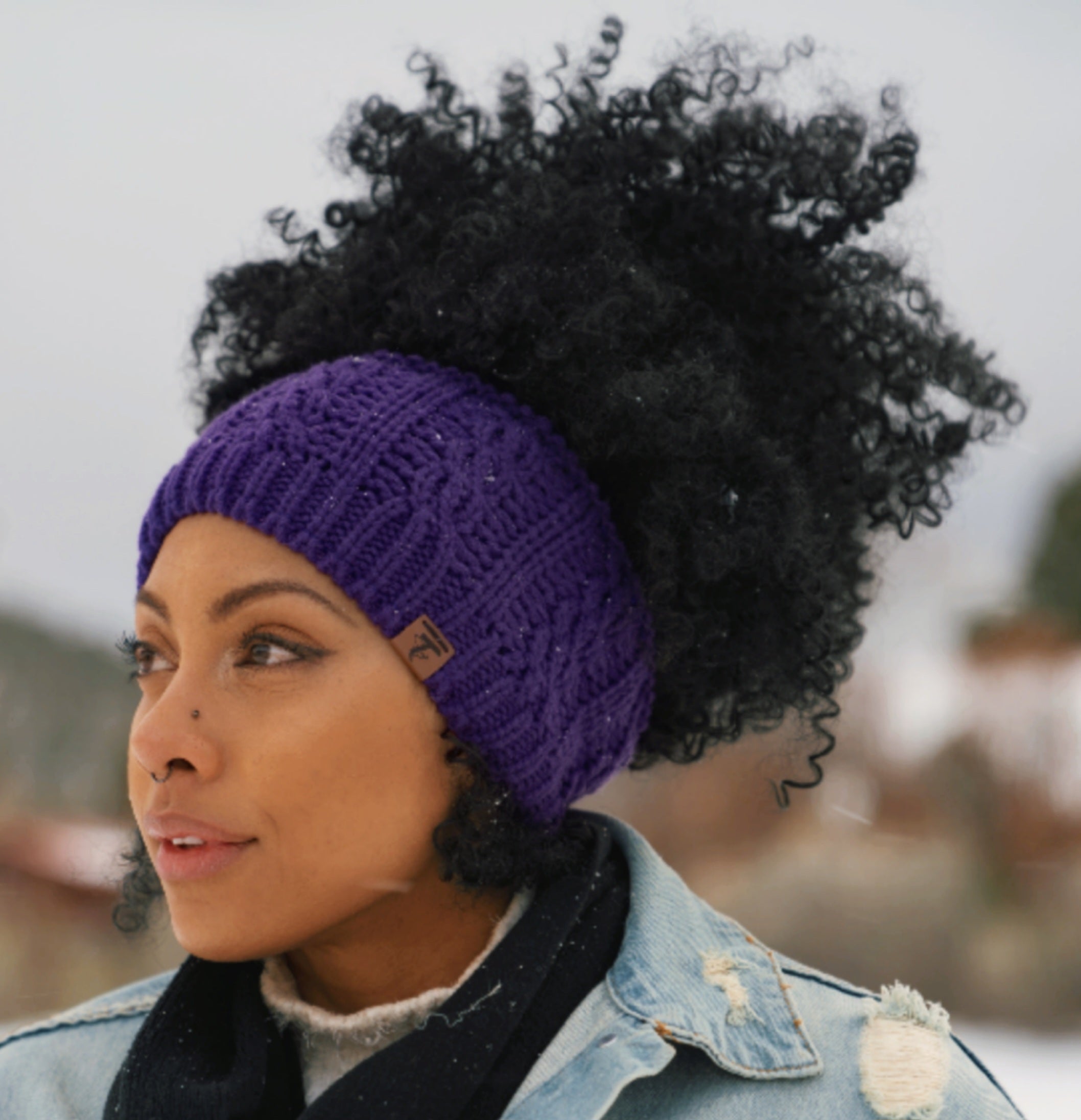 MAYA Satin Lined Ear Warmer Headband Beanie - ROYAL PURPLE