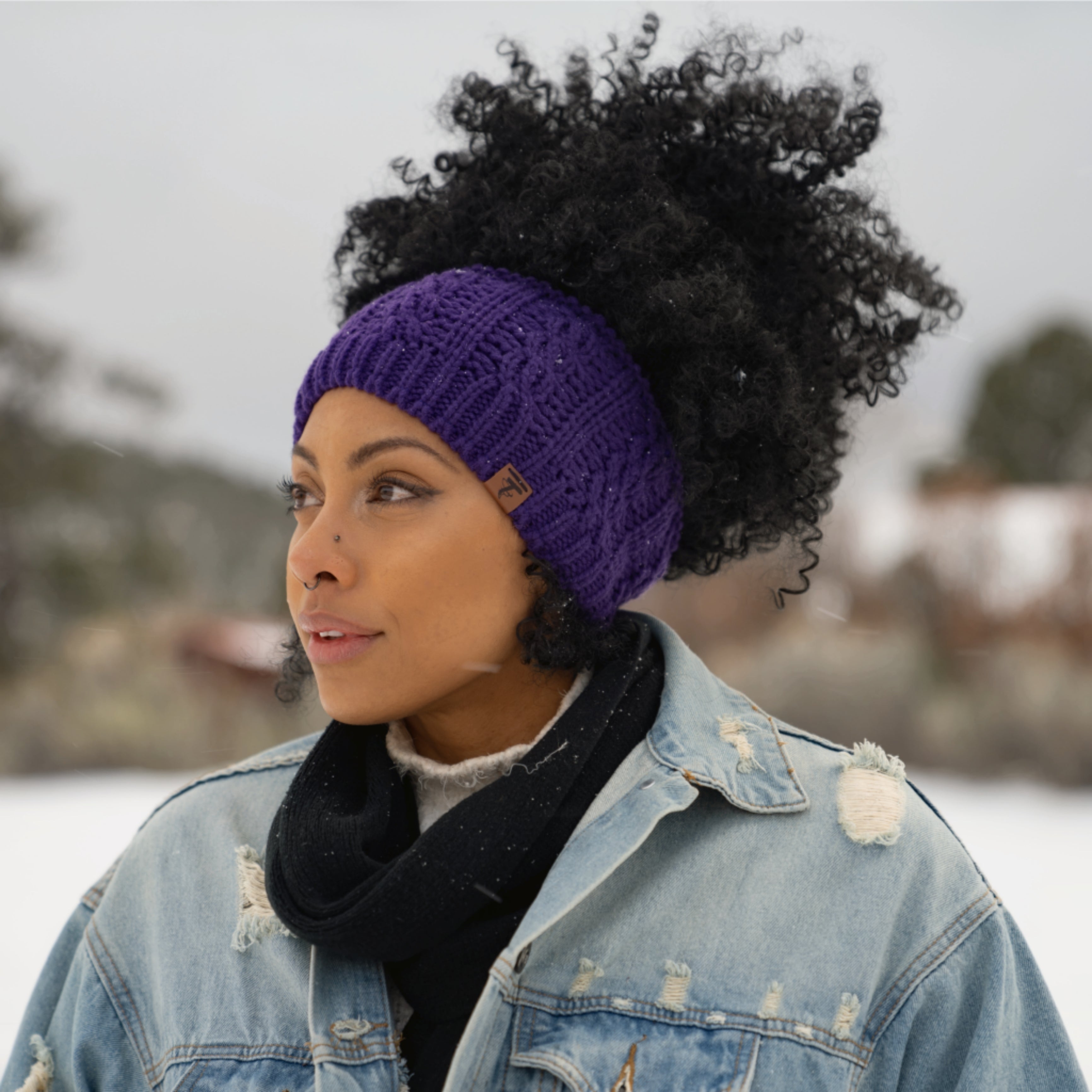 MAYA Satin Lined Ear Warmer Headband Beanie - ROYAL PURPLE