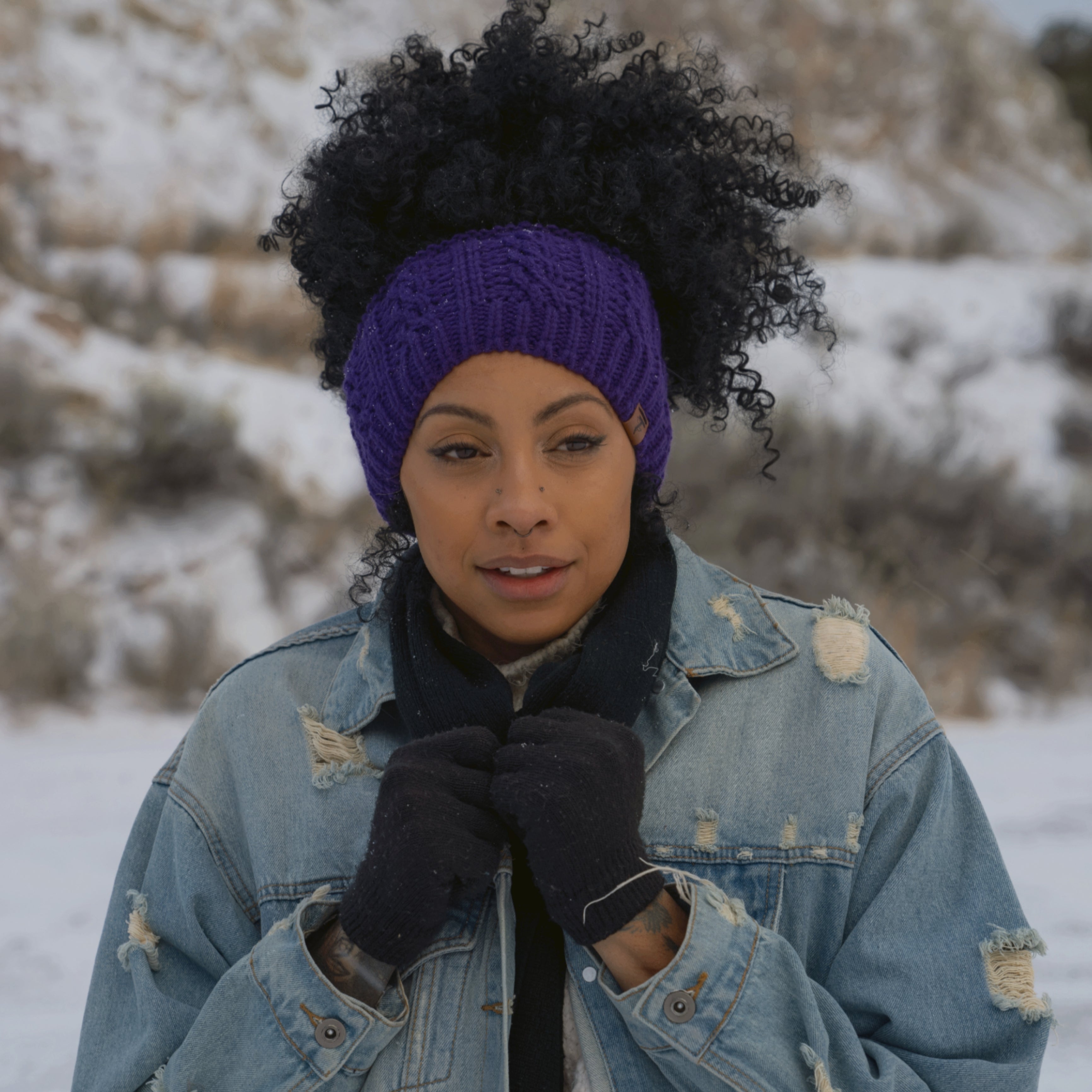 MAYA Satin Lined Ear Warmer Headband Beanie - ROYAL PURPLE